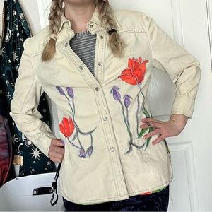 Vintage 70s Dotti Didit pearl snap floral embroidered longsleeve shirt